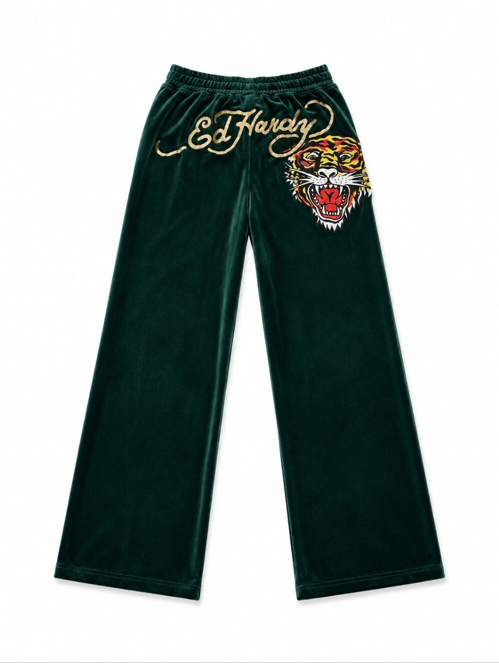2PC SET ED HARDY Velour Tracksuit Green Tiger WIDE LEG Hoodie Joggers MEDIUM NWT - Picture 6 of 8